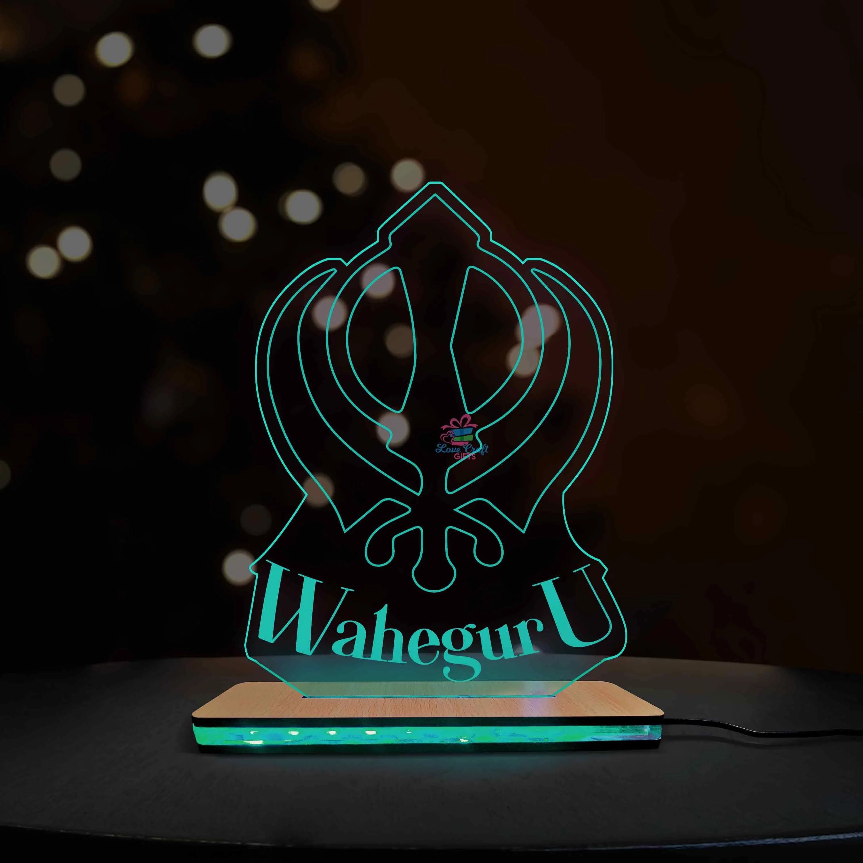 3d Acrylic Multi-Colored Waheguru LED Lamp - Image 3