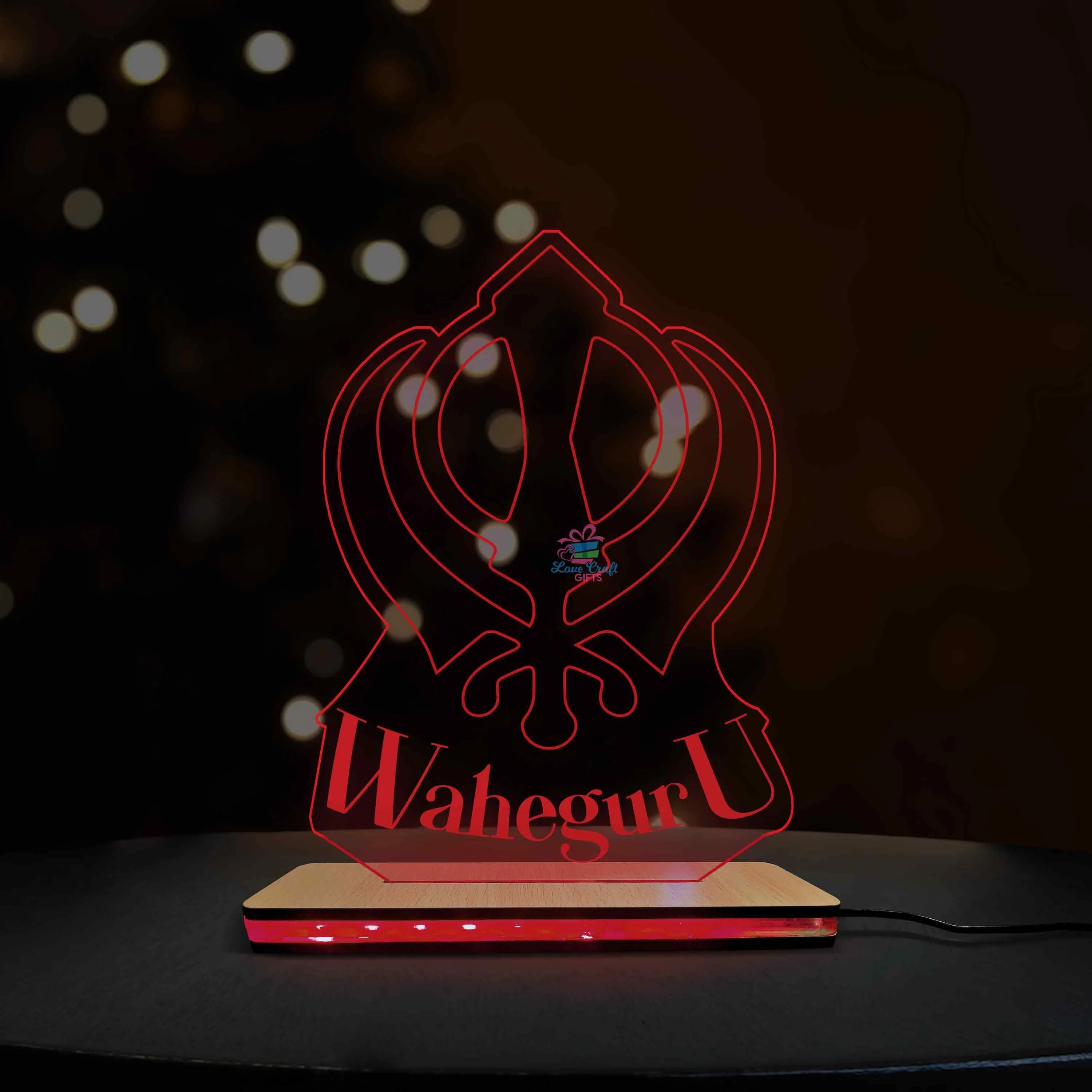 3d Acrylic Multi-Colored Waheguru LED Lamp - Image 4