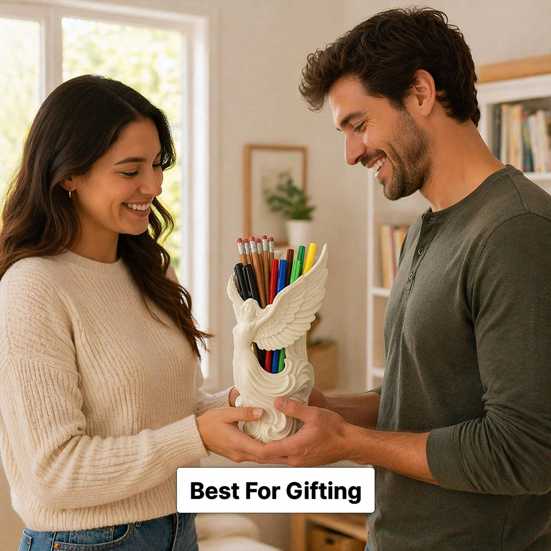 Angel Wings Design Pen Stand | Premium Decorative Desk Organizer - Image 2