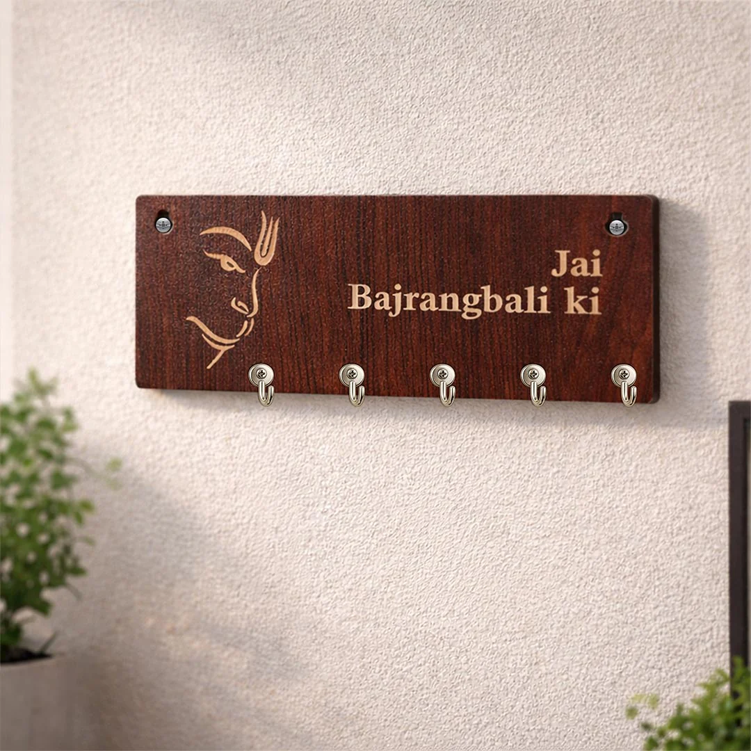Bajrangbali Wooden Key Holder (6x2.5 Inch)