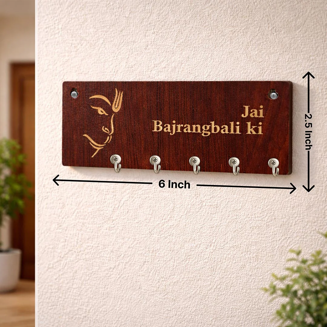 Bajrangbali Wooden Key Holder (6x2.5 Inch) - Image 2