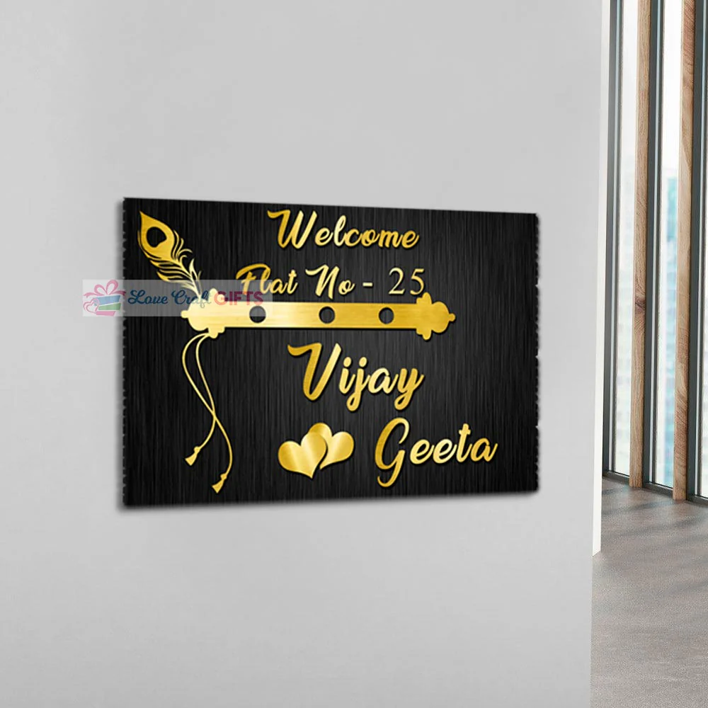 Bansuri Design Wooden Home Name Plates-12x15" - Image 3
