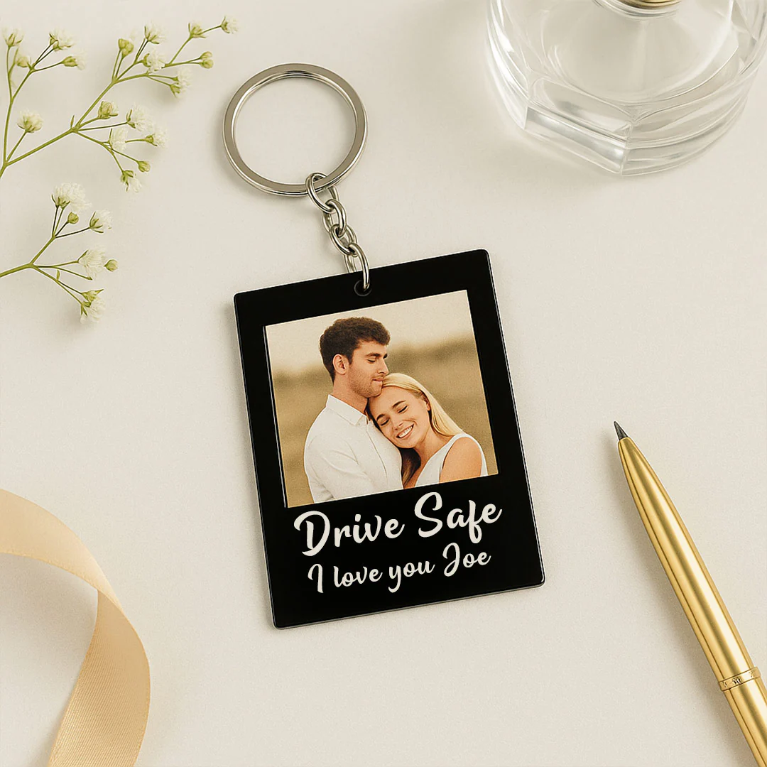 Black Acrylic Personalized Drive Safe Keychain - Image 4
