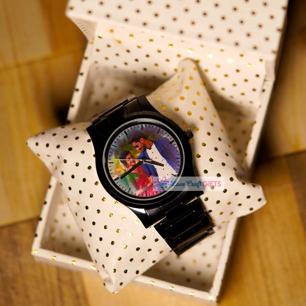 Black Customized Wrist Watch For Him - Image 4