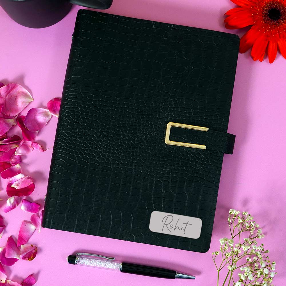 Buy Personalized Diary With Flip Strap Closure - Black