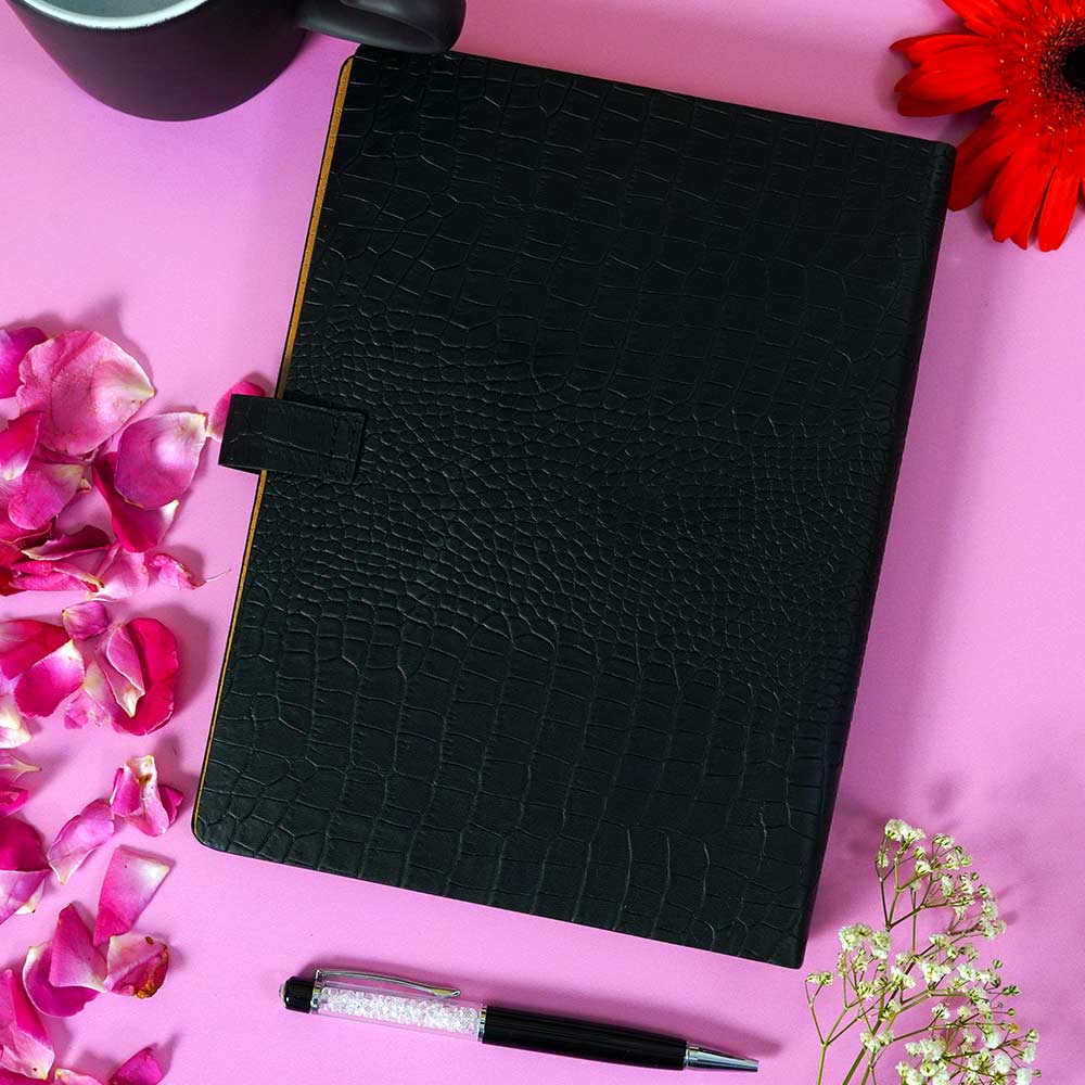 Buy Personalized Diary With Flip Strap Closure - Black - Image 2
