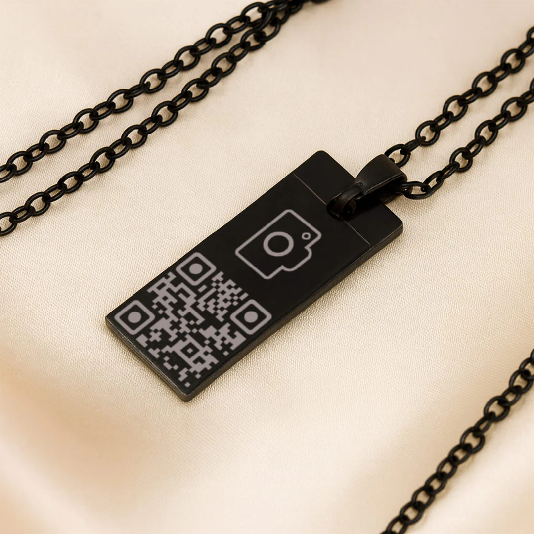 Black QR Code Pendant Necklace - Image 2