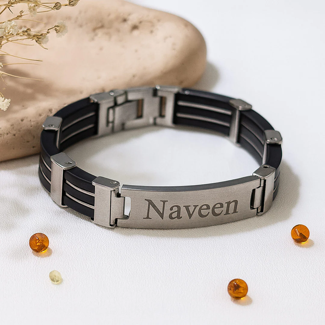 Black & Silver Personalized Name Bracelet for Men