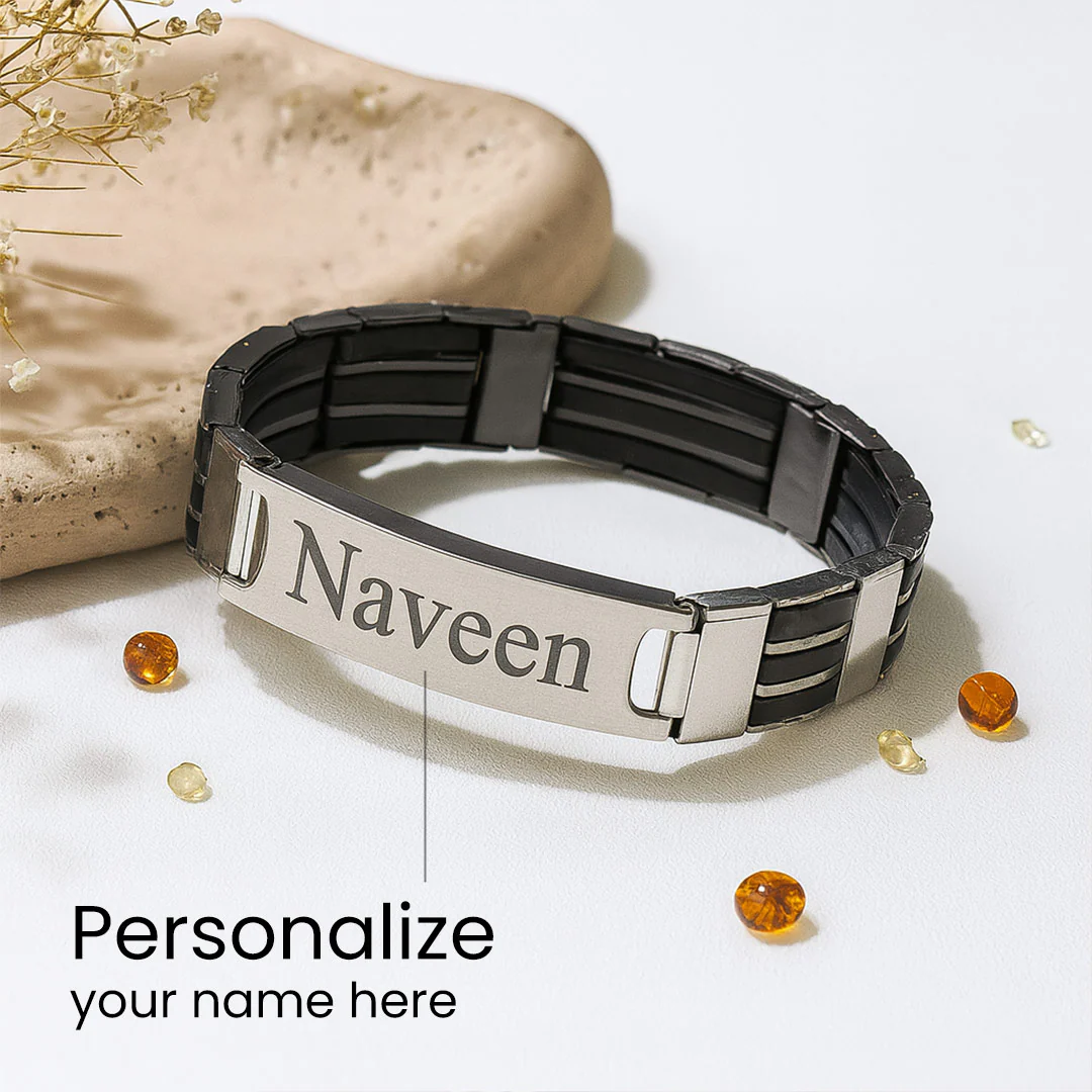 Black & Silver Personalized Name Bracelet for Men - Image 2