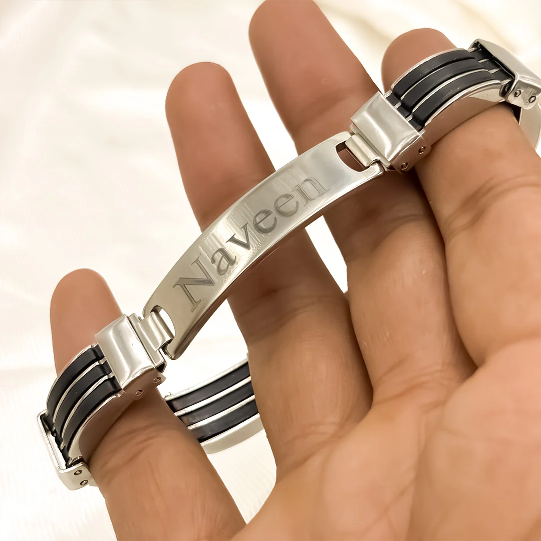 Black & Silver Personalized Name Bracelet for Men - Image 3