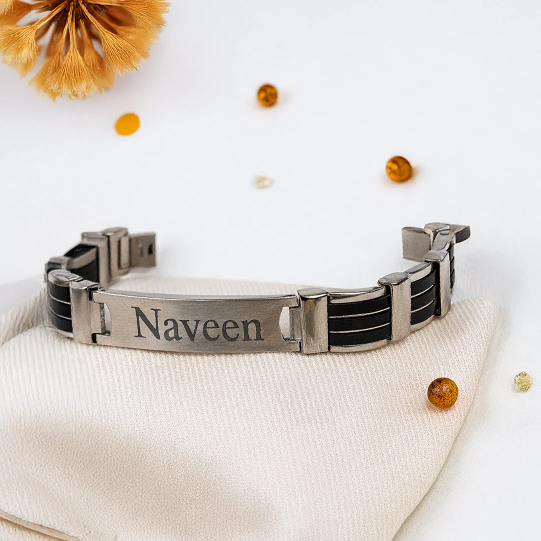 Black & Silver Personalized Name Bracelet for Men - Image 4