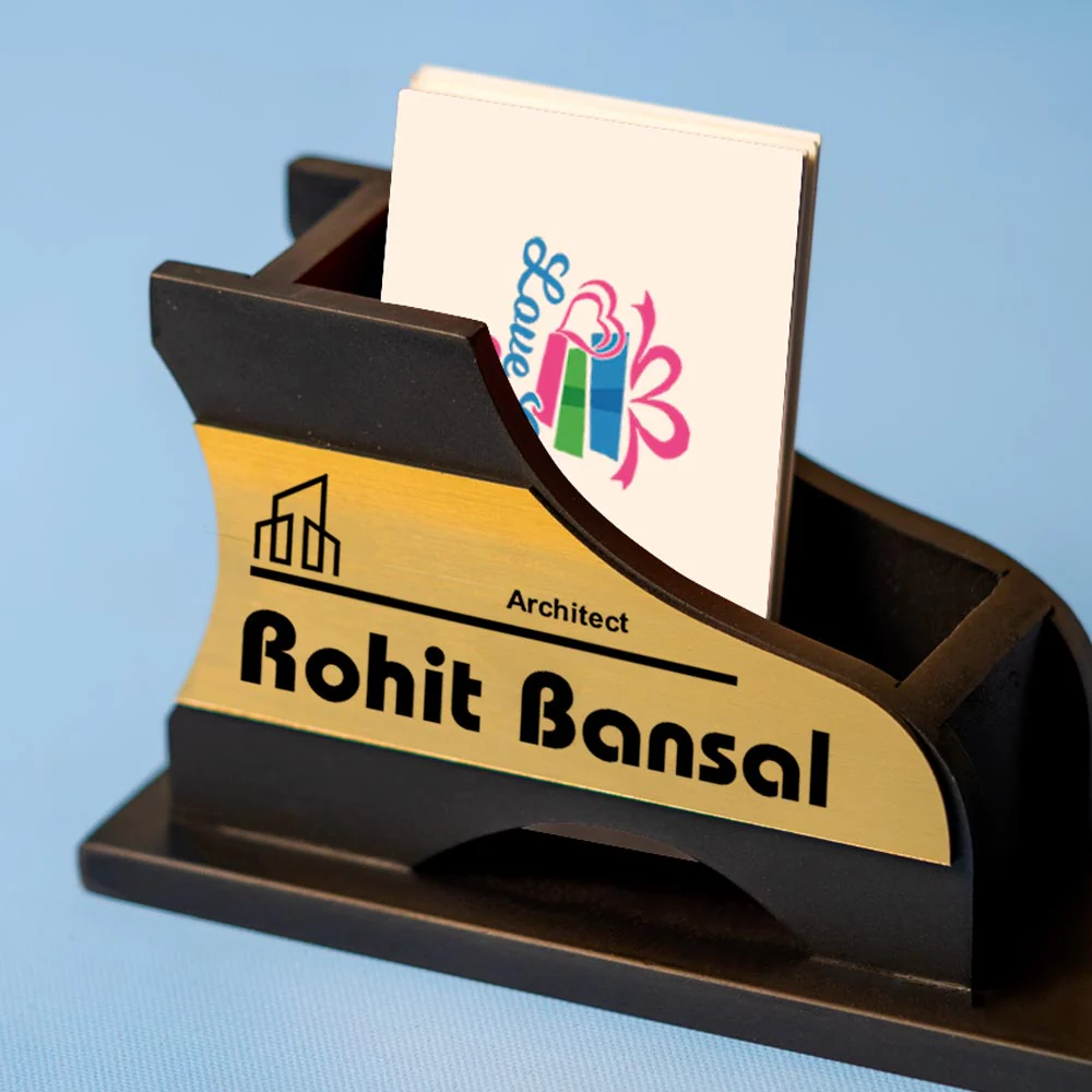 Black Wooden Pen Stand With Clock - Image 3