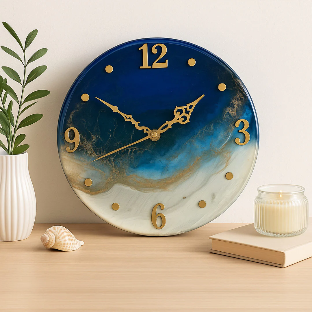 Blue & Gold Resin Wall Clock - Image 4