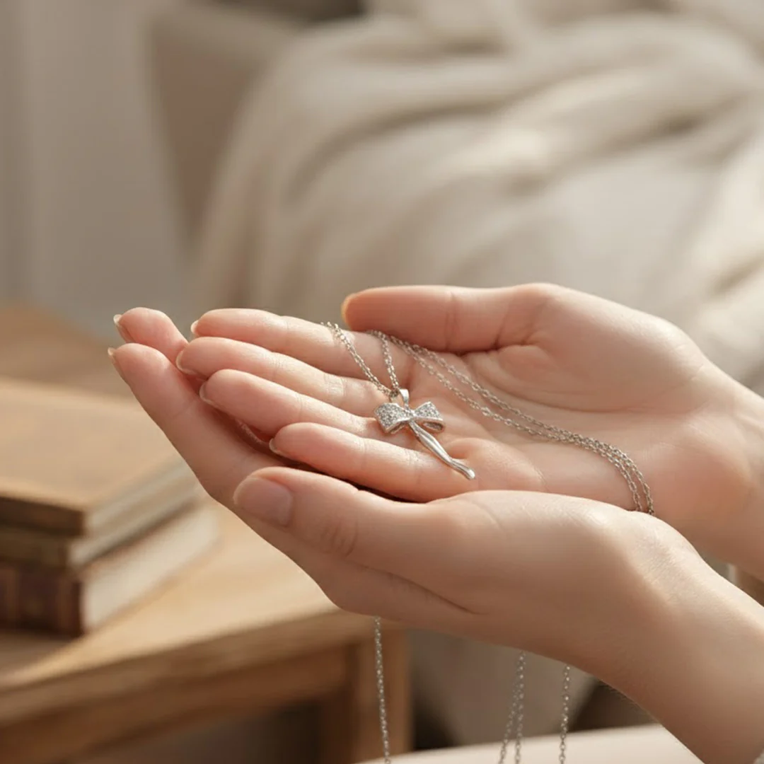 Bow Knot Pendant Necklace – Elegant Silver - Image 6