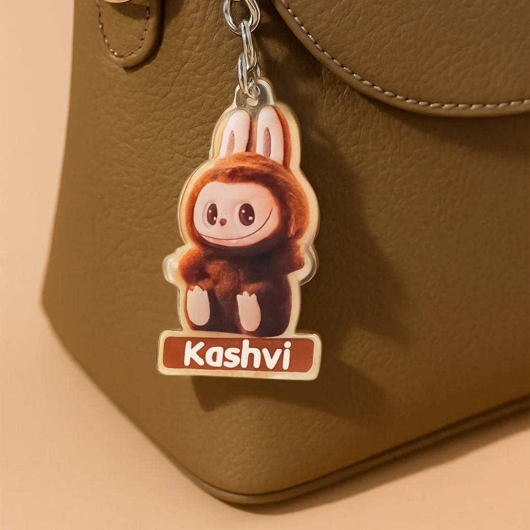 Brown Fuzzy Labubu Keychain – Custom Name - Image 3