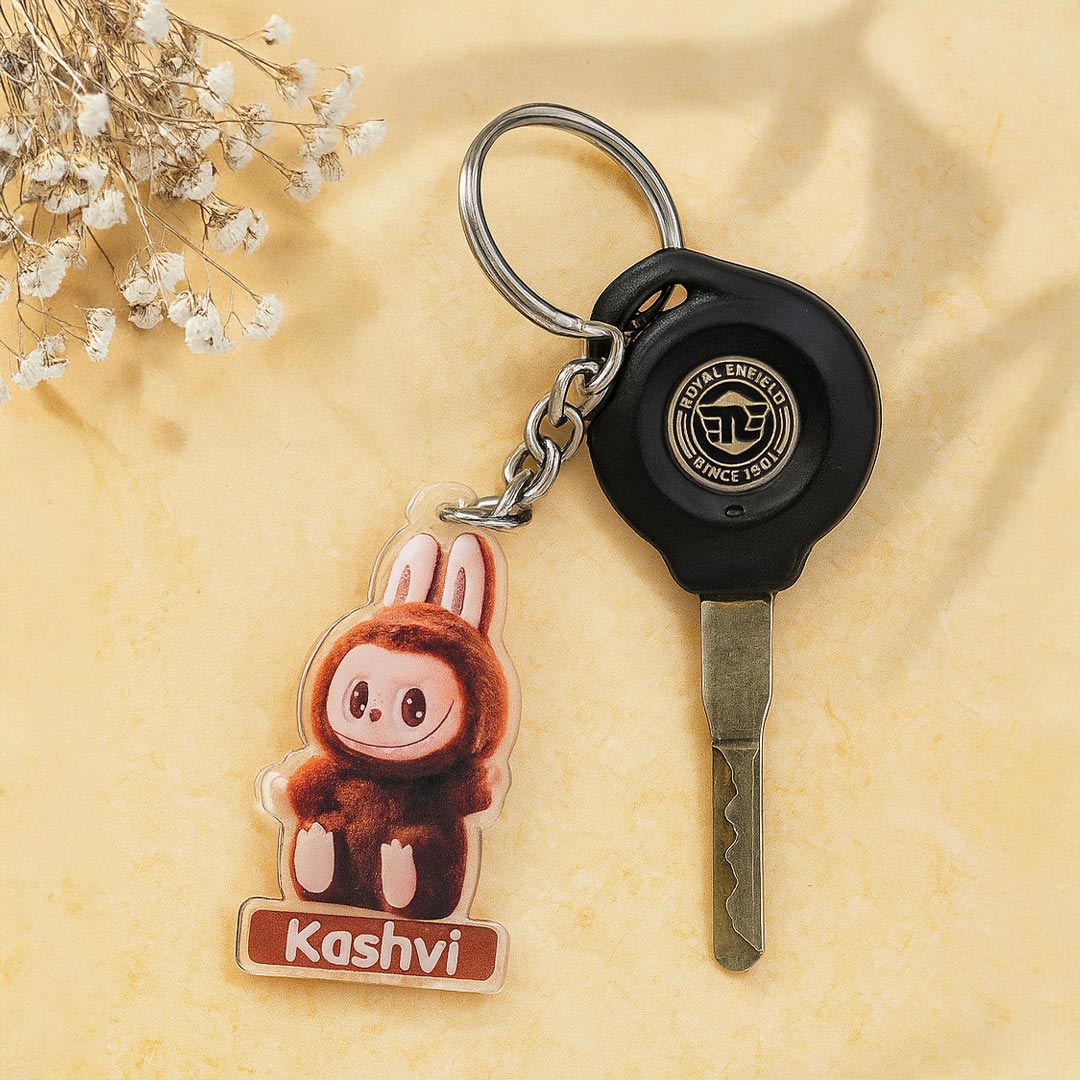 Brown Fuzzy Labubu Keychain – Custom Name - Image 4