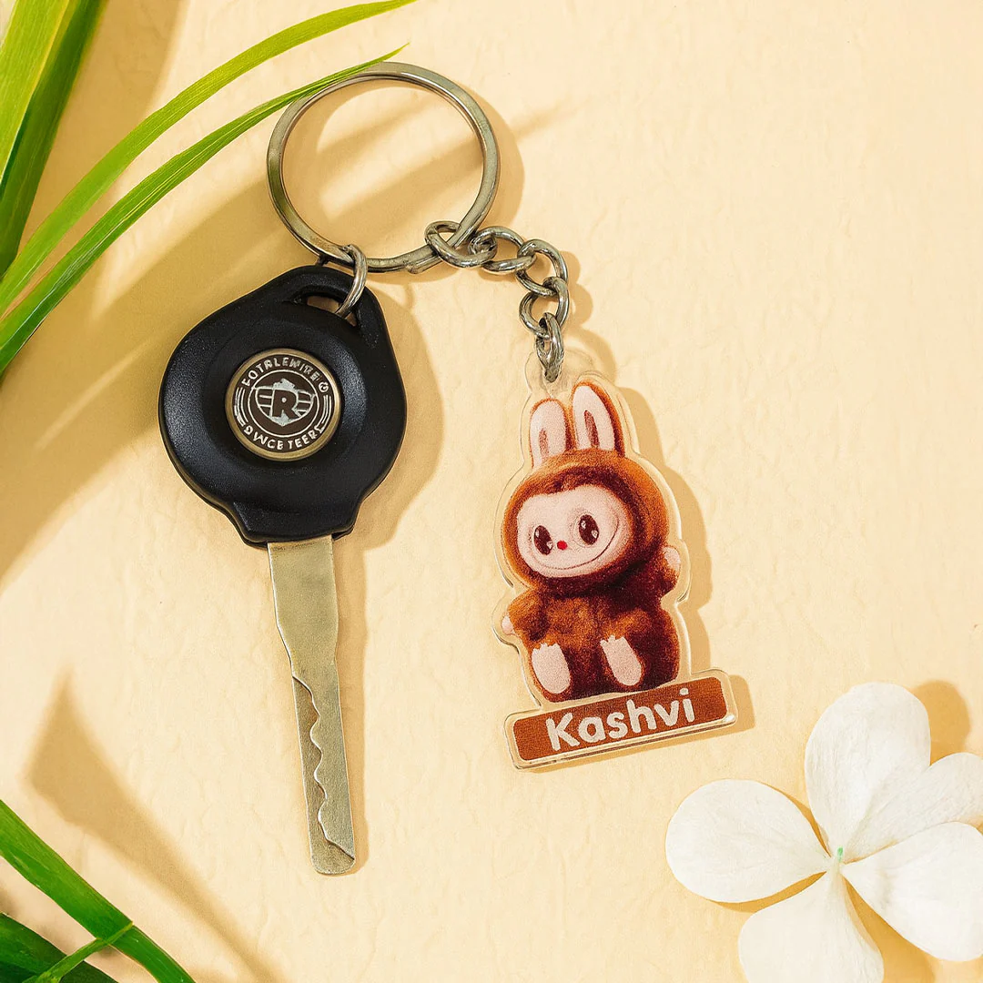 Brown Fuzzy Labubu Keychain – Custom Name - Image 5