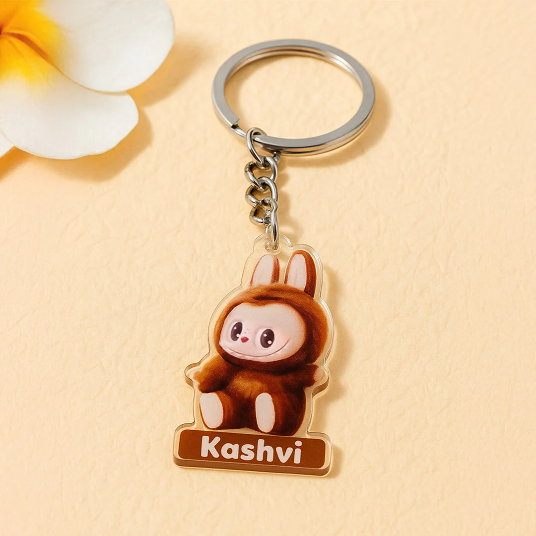 Brown Fuzzy Labubu Keychain – Custom Name - Image 6