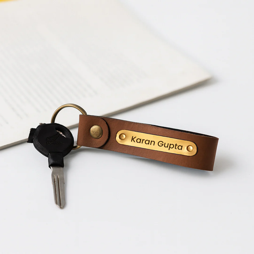 Brown Leather Keychain with Name - Image 3