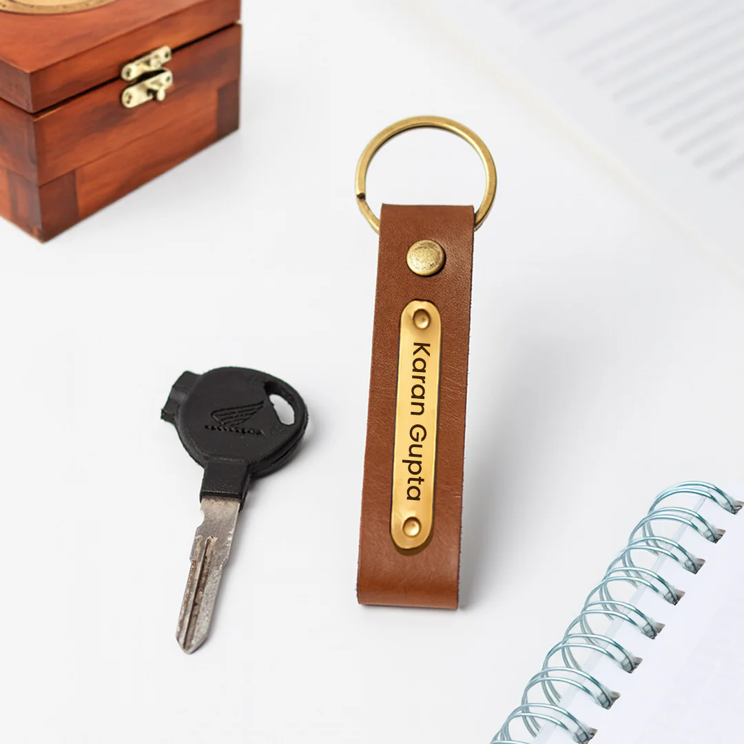 Brown Leather Keychain with Name - Image 4