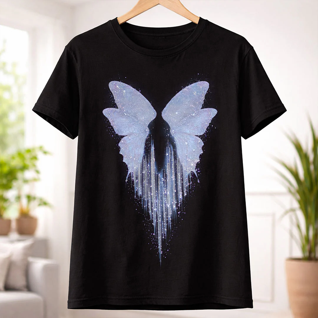 Butterfly Wings Graphic Print Black T-Shirt