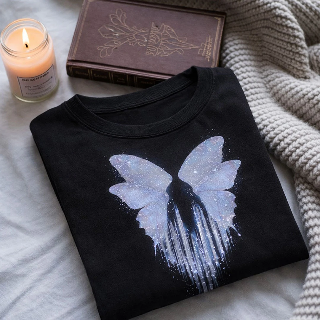 Butterfly Wings Graphic Print Black T-Shirt - Image 2
