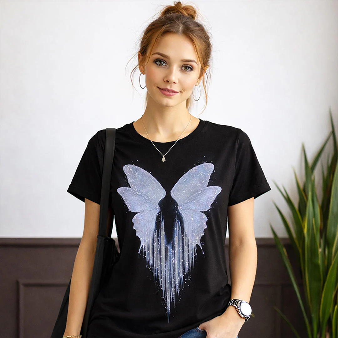 Butterfly Wings Graphic Print Black T-Shirt - Image 3
