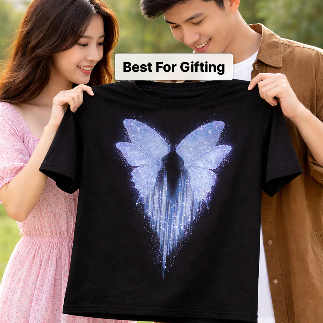 Butterfly Wings Graphic Print Black T-Shirt - Image 5