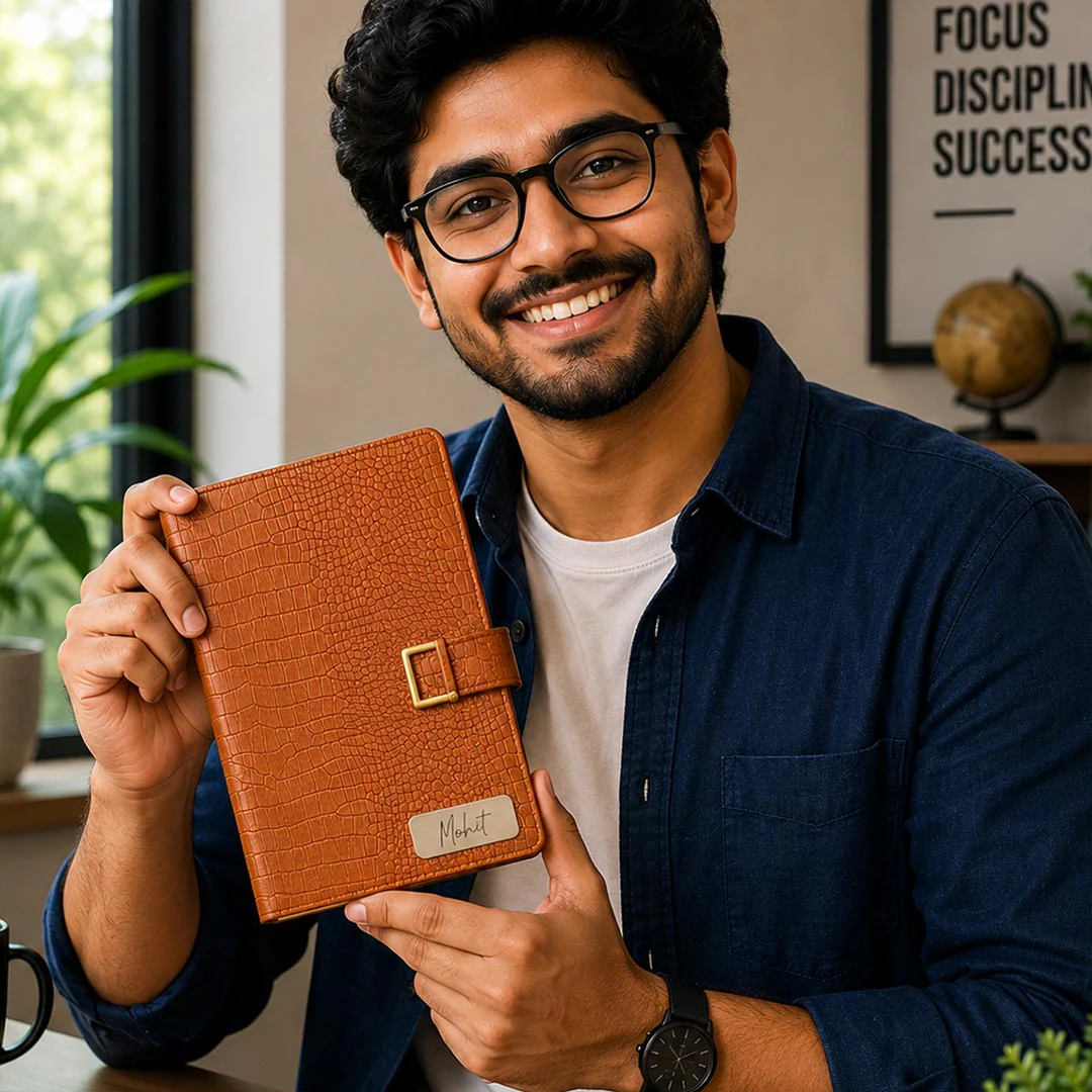 Buy Personalized Diary With Flip Strap Closure - Brown - Image 5