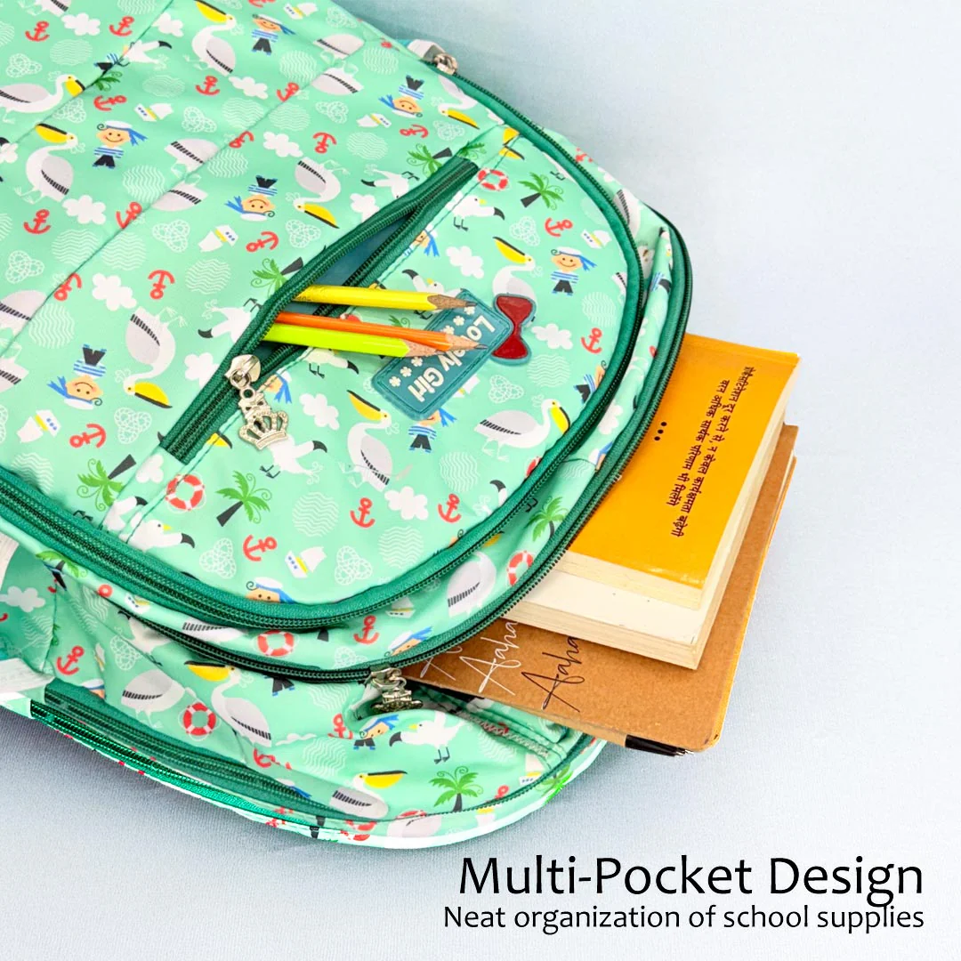 Cartoon-Themed Mint Green School Backpack for Kids – Lightweight & Spacious - Image 3