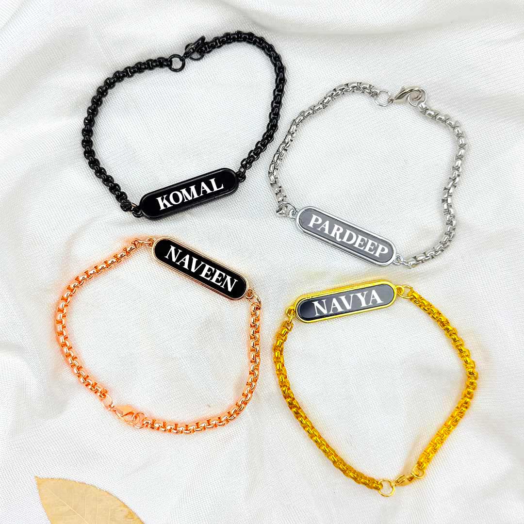 Classic Engraved Chain Bracelet – Personal Name on Black Plate - Image 5