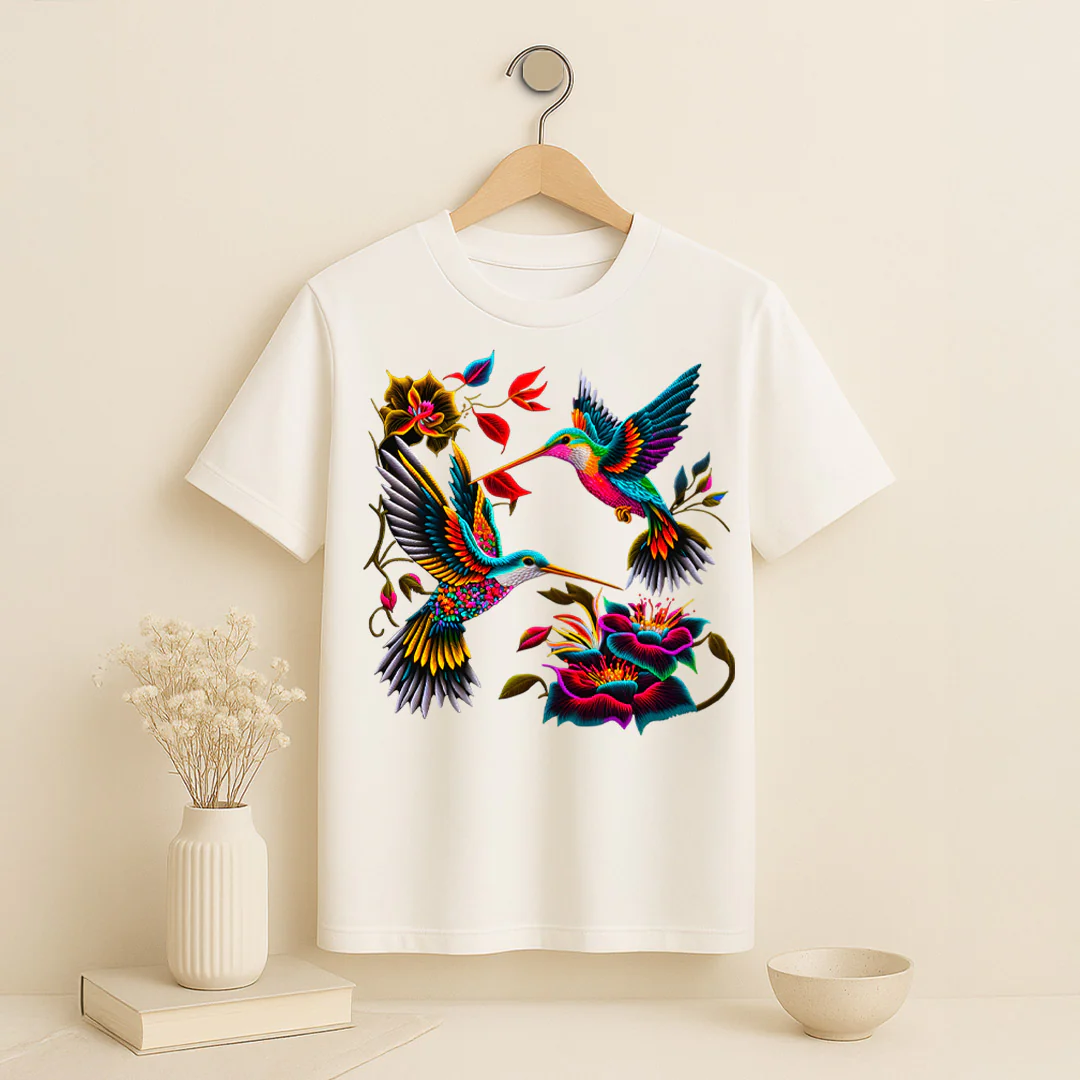 Colorful Hummingbird Floral T-Shirt