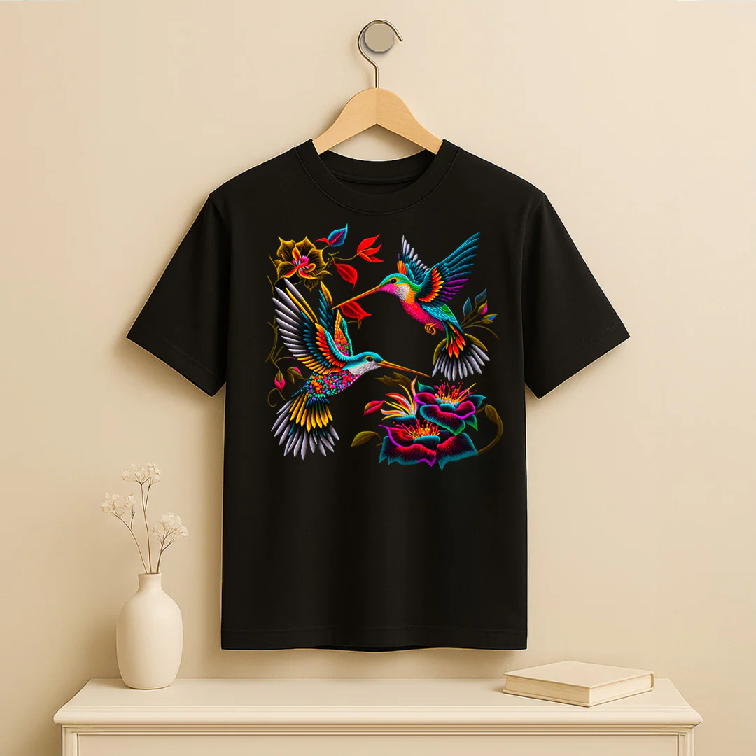 Colorful Hummingbird Floral T-Shirt - Image 2