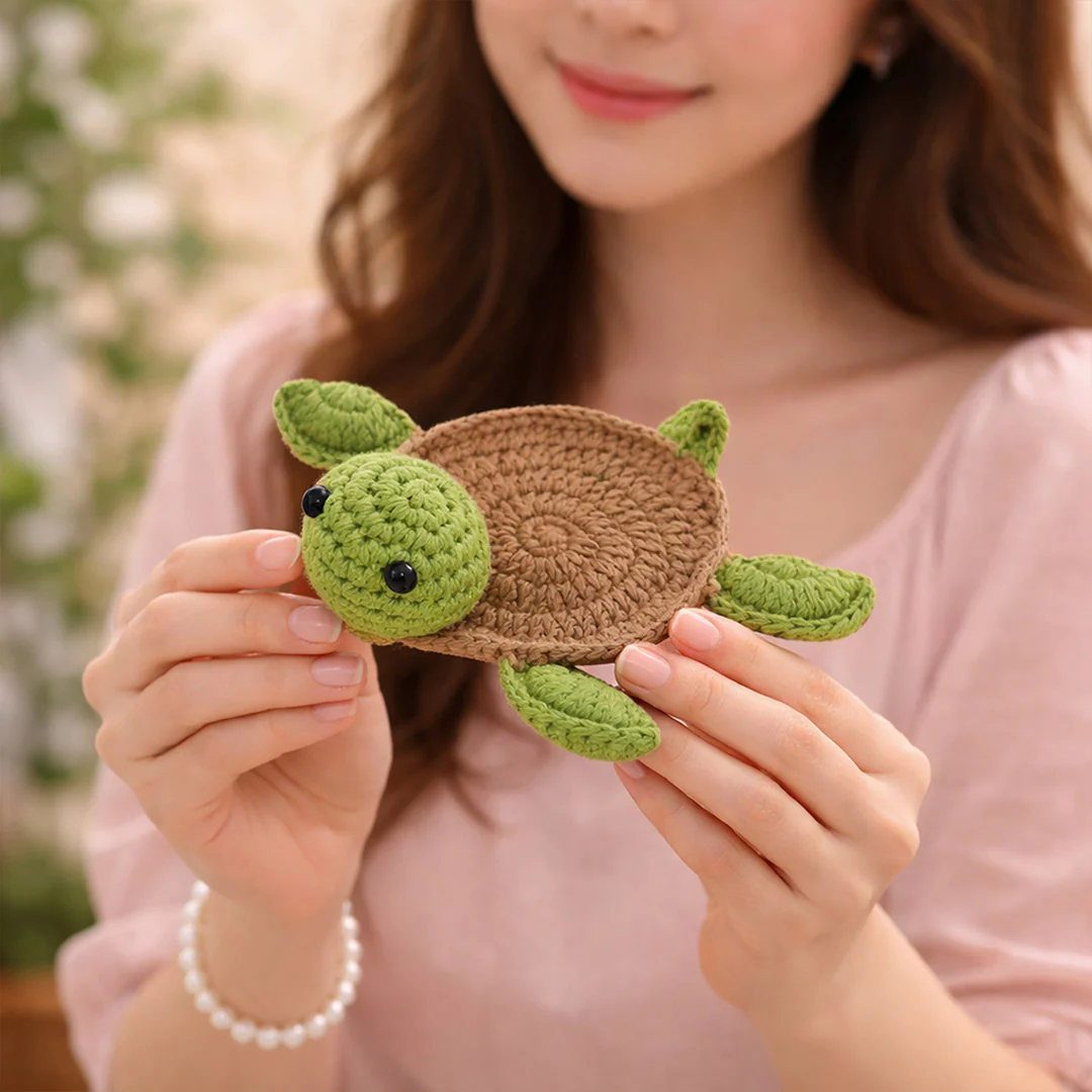 Crochet Turtle Coaster – Cute Handmade Cup Holder (12 cm) - Image 3
