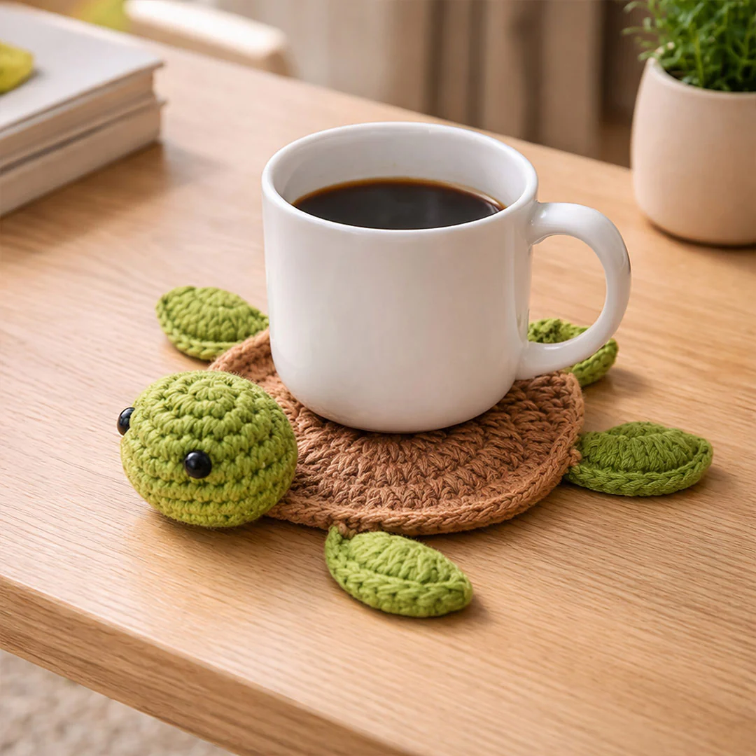 Crochet Turtle Coaster – Cute Handmade Cup Holder (12 cm) - Image 4
