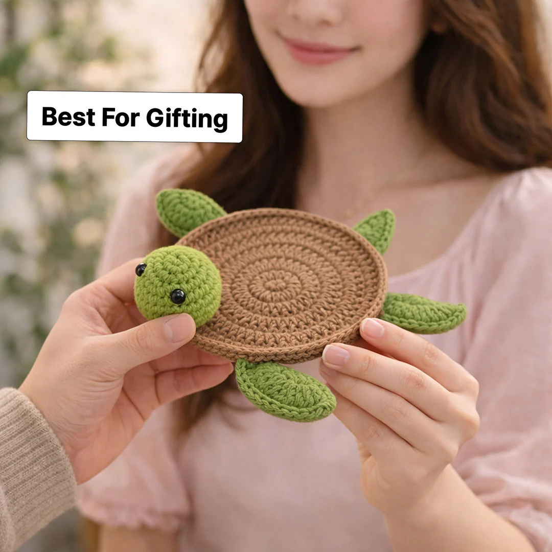 Crochet Turtle Coaster – Cute Handmade Cup Holder (12 cm) - Image 5