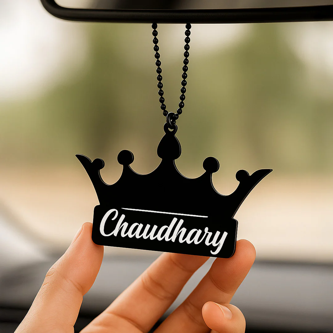 Crown Shape Customized Car Hanger – Black Acrylic - Image 3