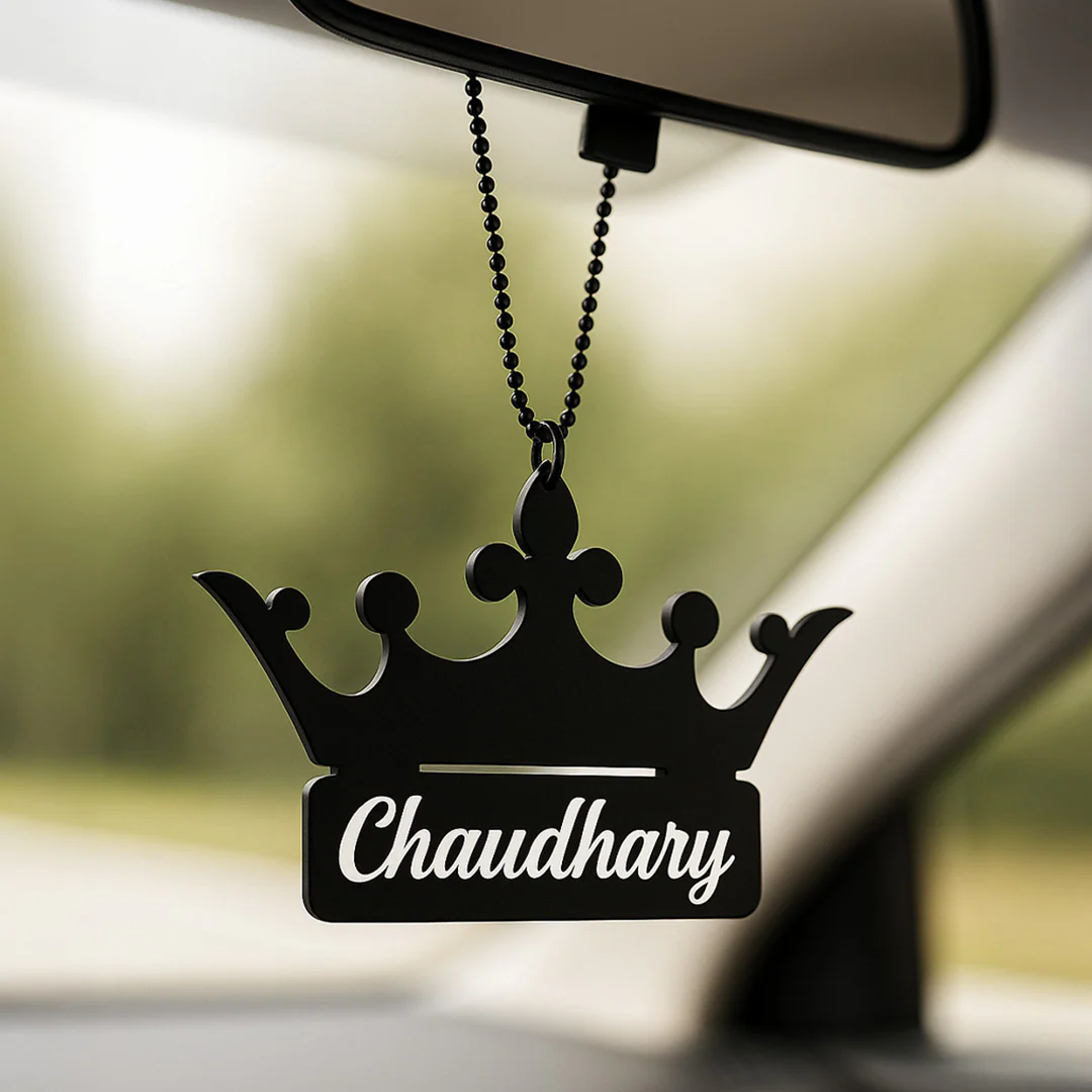 Crown Shape Customized Car Hanger – Black Acrylic - Image 4
