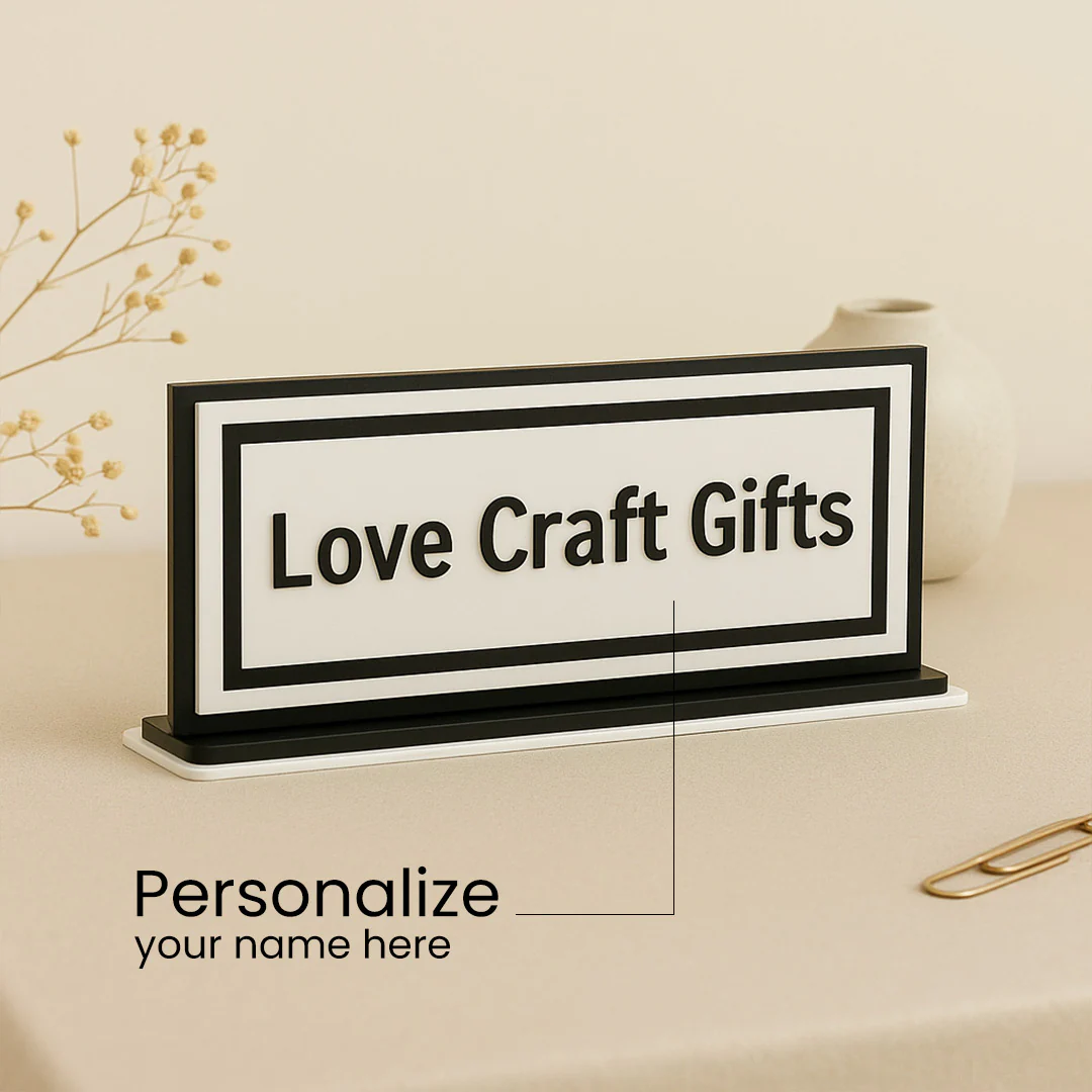 Custom Acrylic Table Nameplate – Brand Display Stand (4 x10")