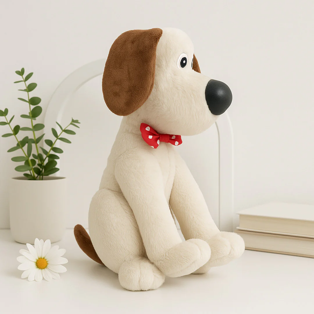 Custom Dog Plush Toy with Red Polka Bow - Image 2