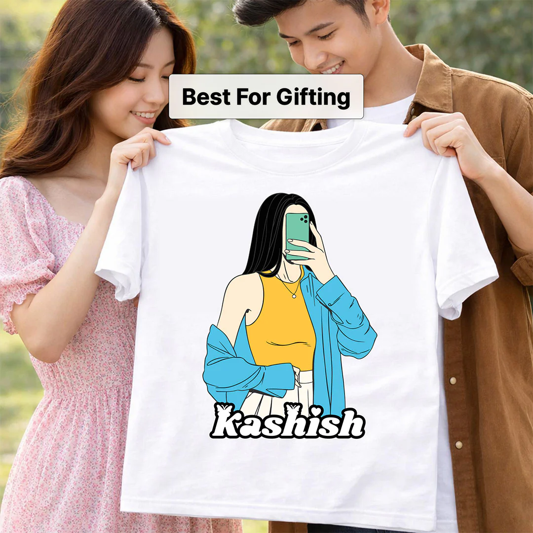 Custom Girl Illustration Name Print White T-Shirt - Image 3