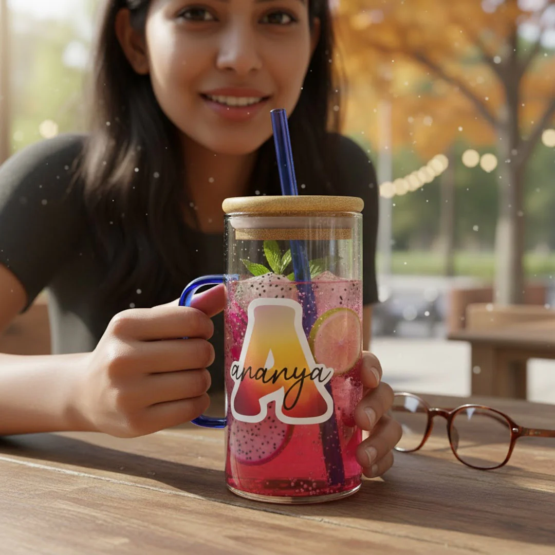 Custom Glass Tumbler with Straw & Bamboo Lid - Image 5