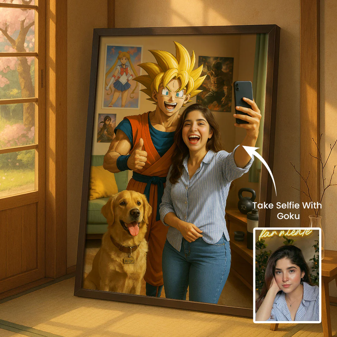 Custom Goku Selfie Wall Art with Wooden Frame - Image 2