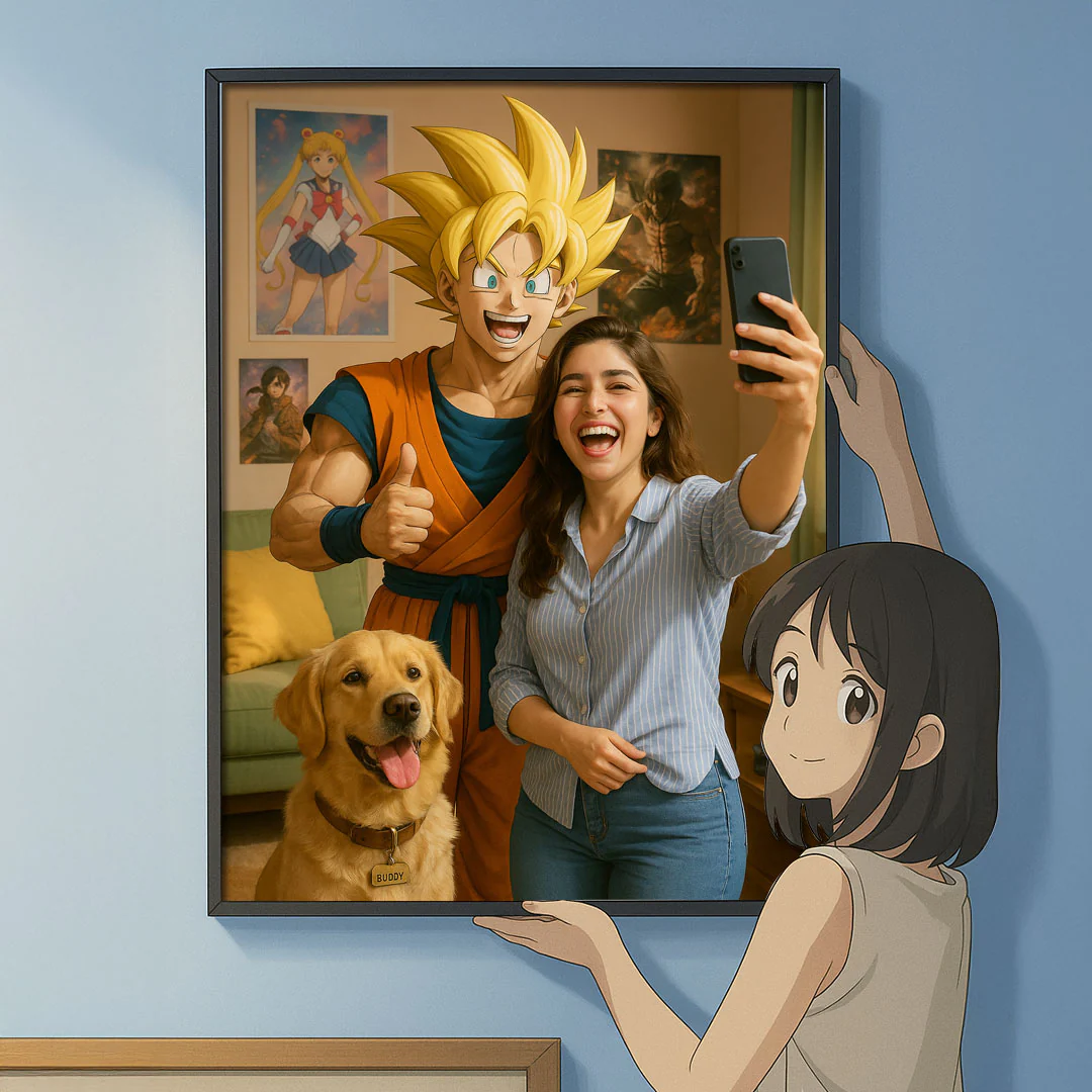 Custom Goku Selfie Wall Art with Wooden Frame - Image 4