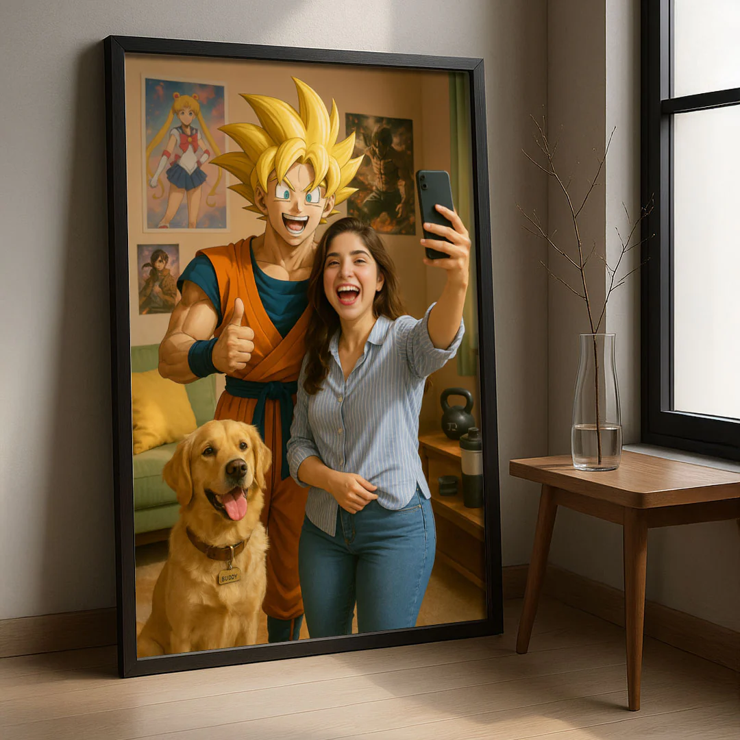Custom Goku Selfie Wall Art with Wooden Frame - Image 5