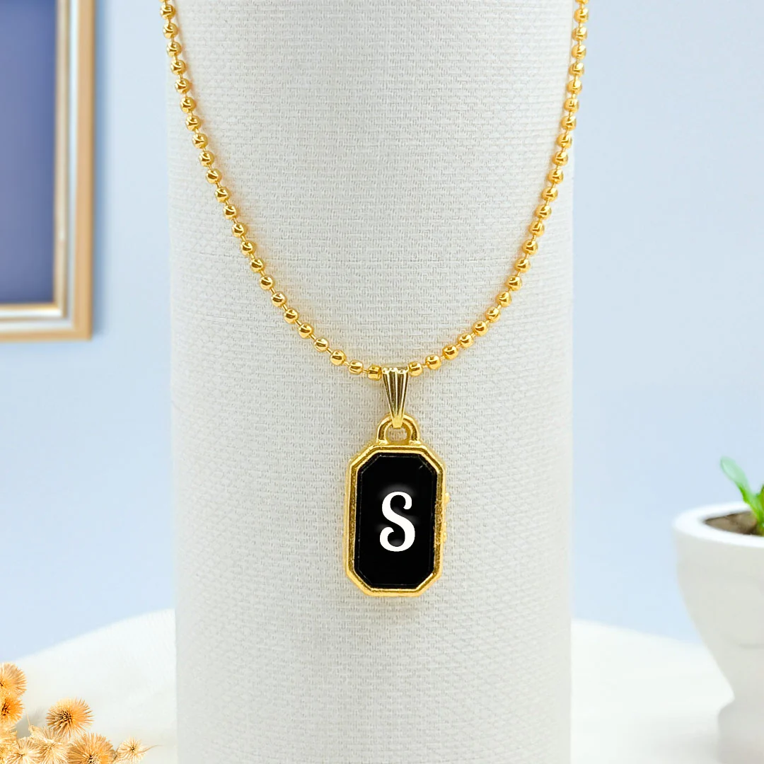 Custom Gold Initial Pendant Necklace – Black Enamel with Personal Letter - Image 4