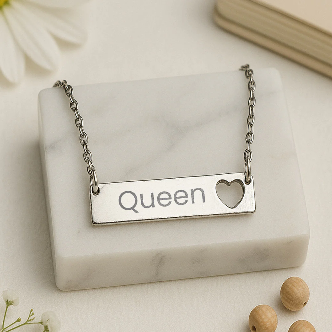 Custom Name Bar Necklace with Heart Cutout - Image 4
