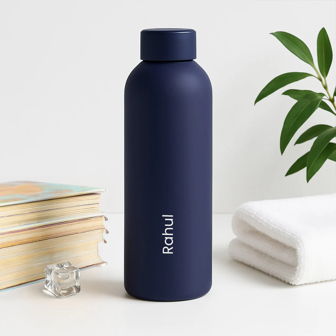 Custom Navy Blue Matte Stainless Steel Water Bottle – 500ml