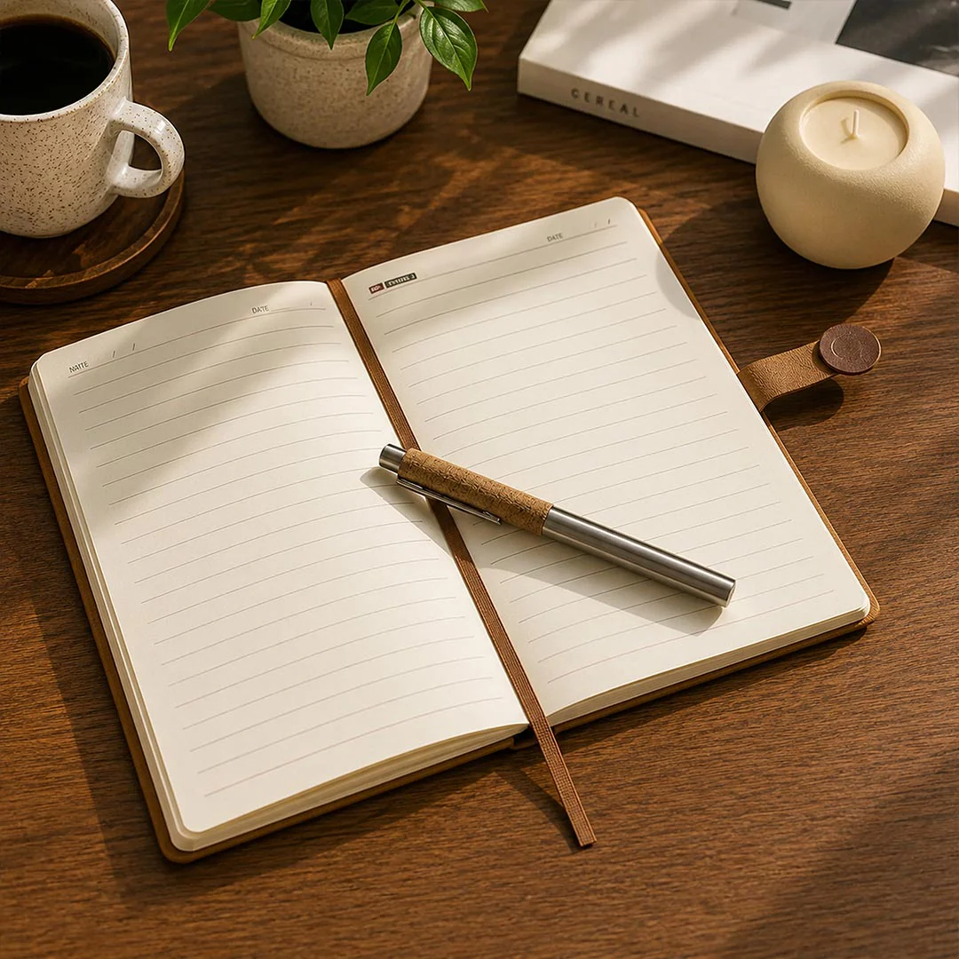 Custom Tan & Brown Leatherette Notebook - Image 3