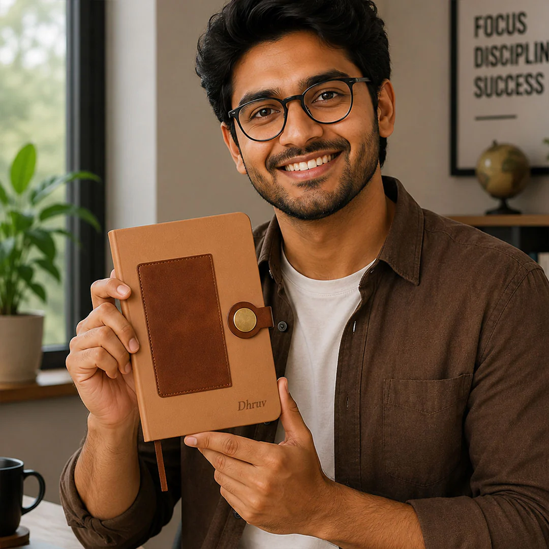 Custom Tan & Brown Leatherette Notebook - Image 4